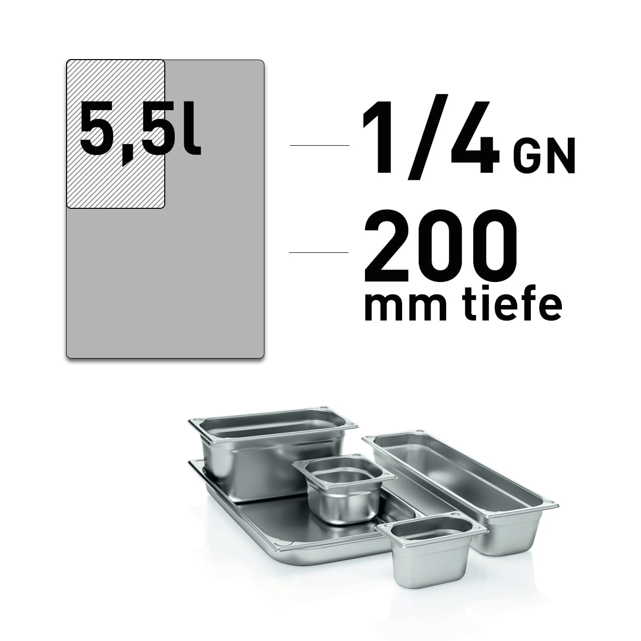 GN Behälter - Edelstahl - GN 1/4 - 200 mm - randverstärkt