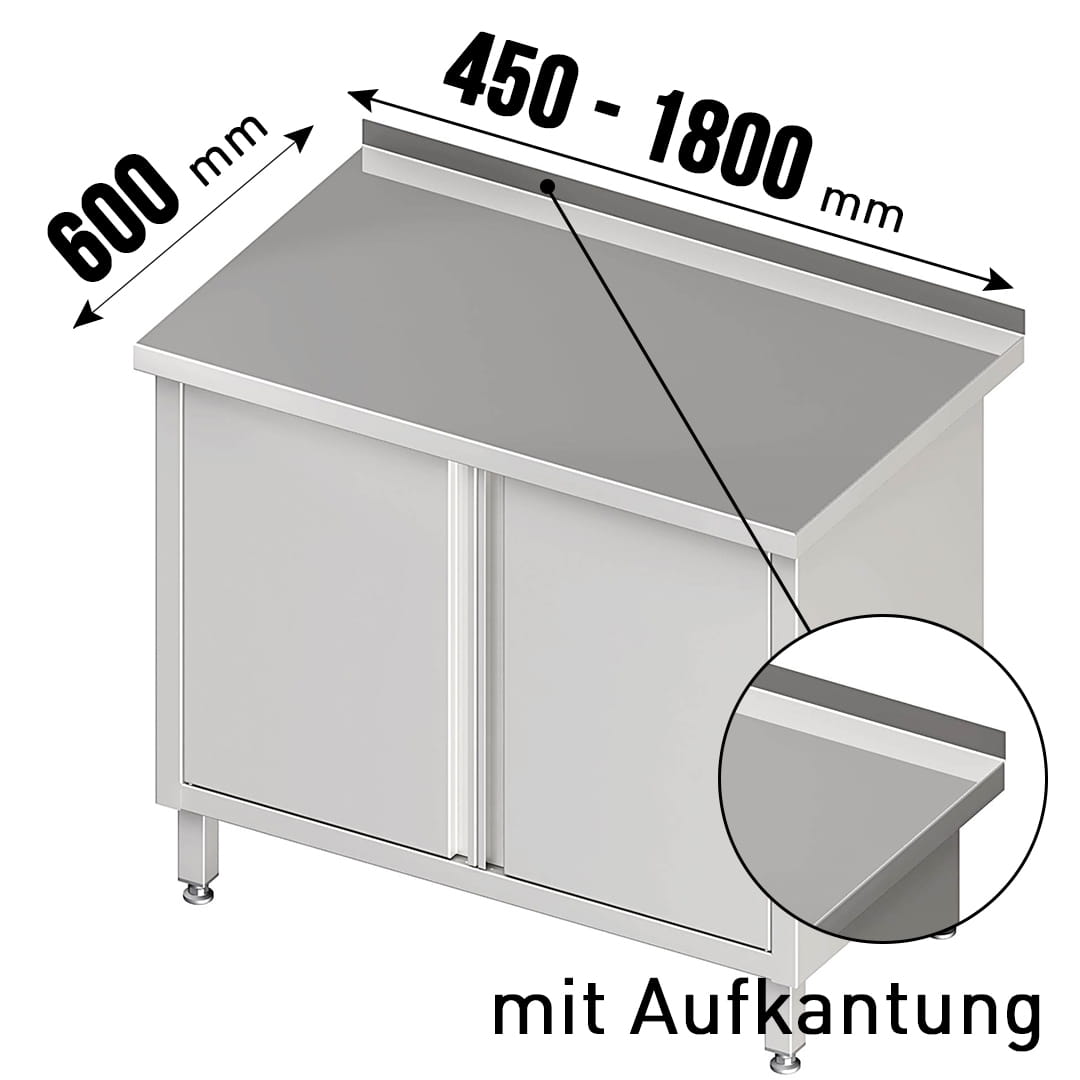 Arbeitsschrank, Flügeltüren, Aufkantung, Einlegeboden, Tiefe 600mm