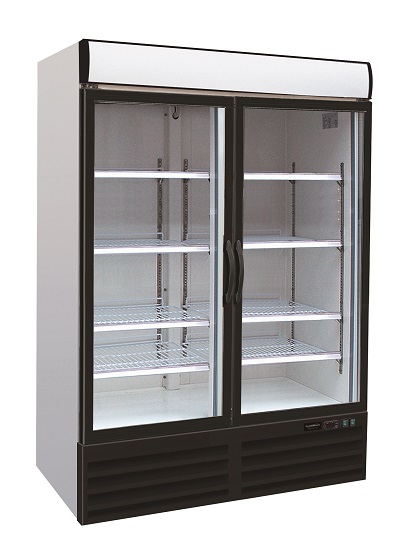Getränke-Kühlschrank, +2 bis +8°C, 1079 Liter, 2 Türen, abschließbar, Umluftkühlung, schwarz