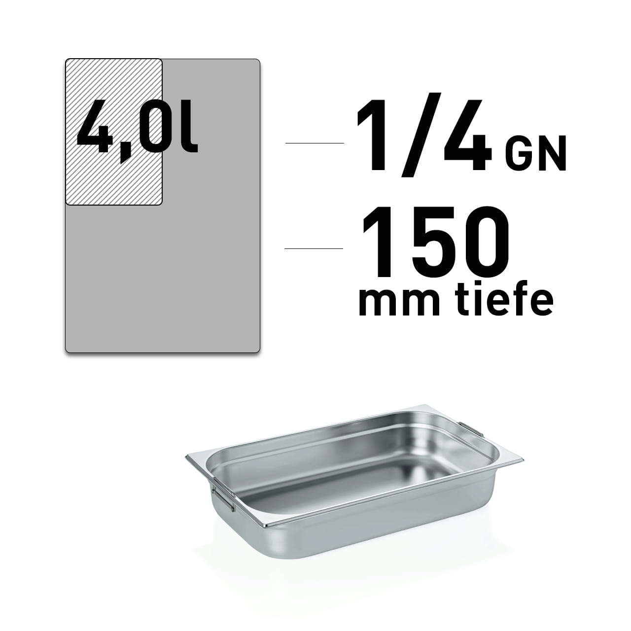 GN Behälter - Edelstahl - GN 1/4 - 150 mm - Fallgriffe