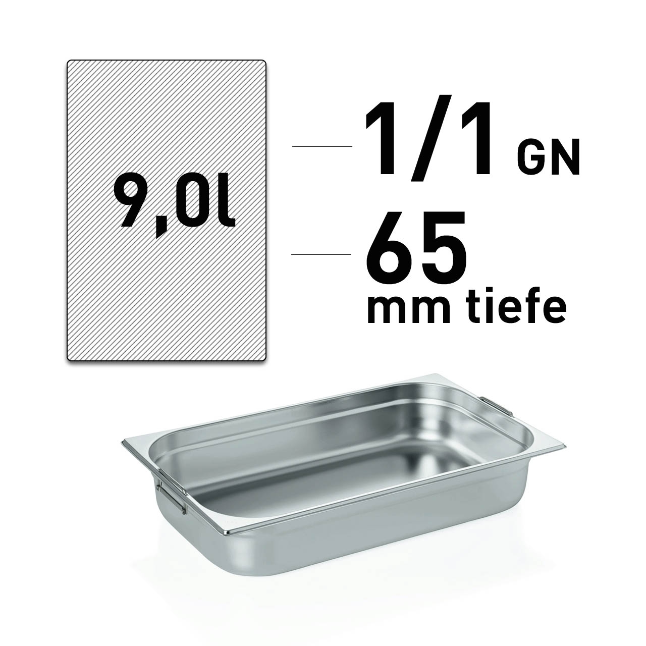 GN Behälter - Edelstahl - GN 1/1 - 65 mm - Fallgriffe