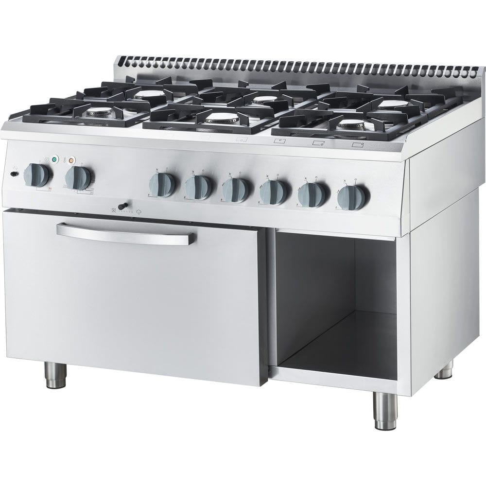 6-Brenner Gasherd mit Elektro-Umluft-Backofen 25,5 kW + 6,5 kW