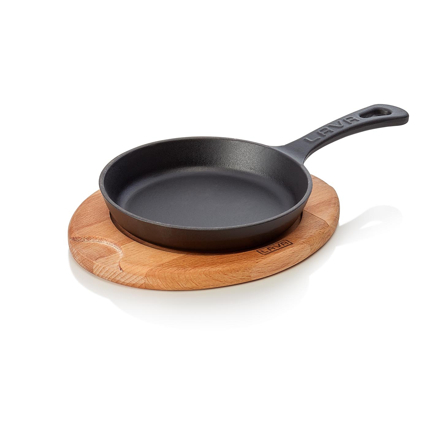 Bratpfanne | Servierpfanne EisenStil, mit Holzuntersetzer, Ø 160 mm, Gußeisen emailliert