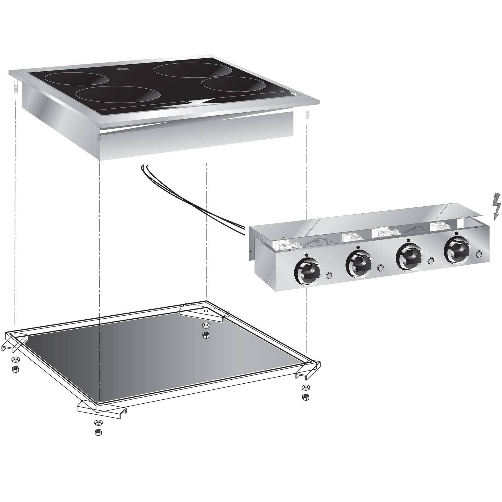 STOCK Elektro-Glaskeramik-Kochfeld 4 Heizzonen, Einbaugerät