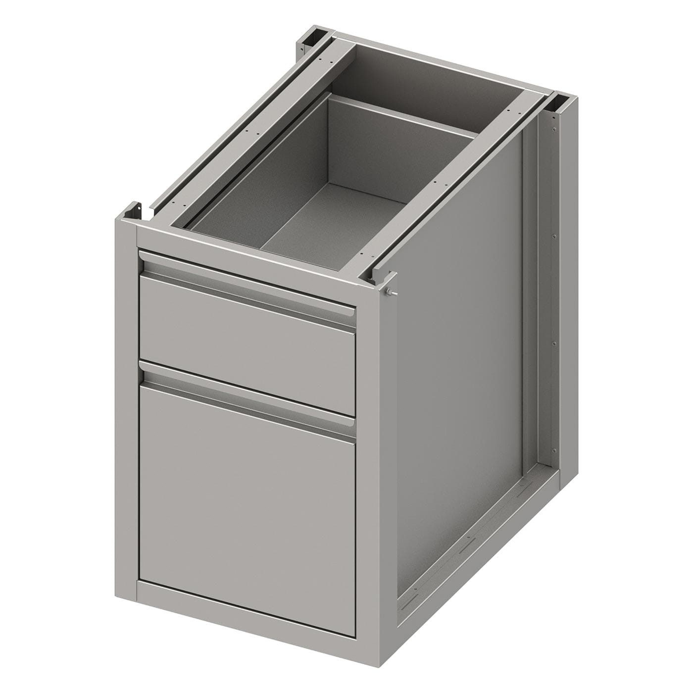 Schubladenunterschrank mit zwei unterschiedlichen Schubladen, Tiefe 640 mm, sockelbaufähig