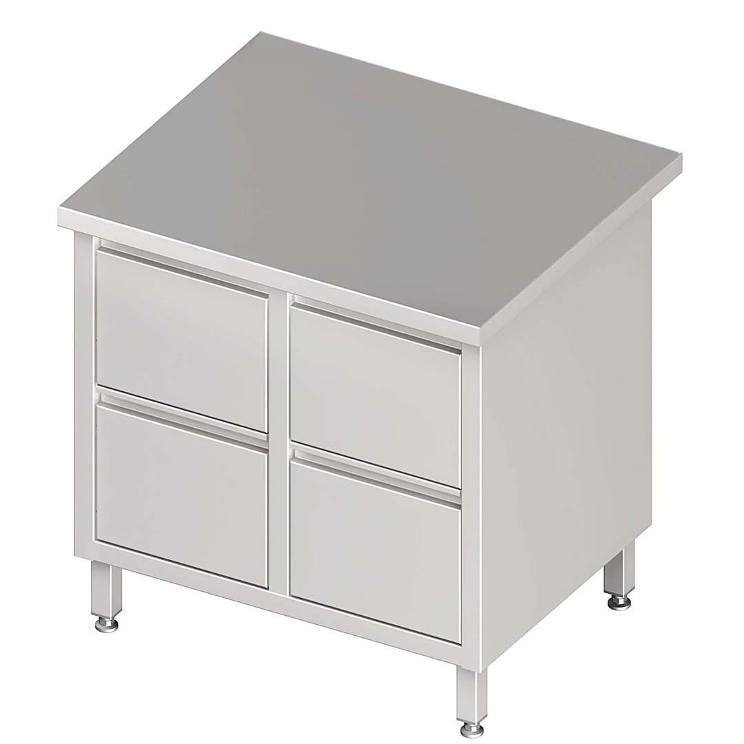 Schubladenschrank mit 2 x 2 Schubladen, ohne Aufkantung, Edelstahl rostfrei, Tiefe 600m