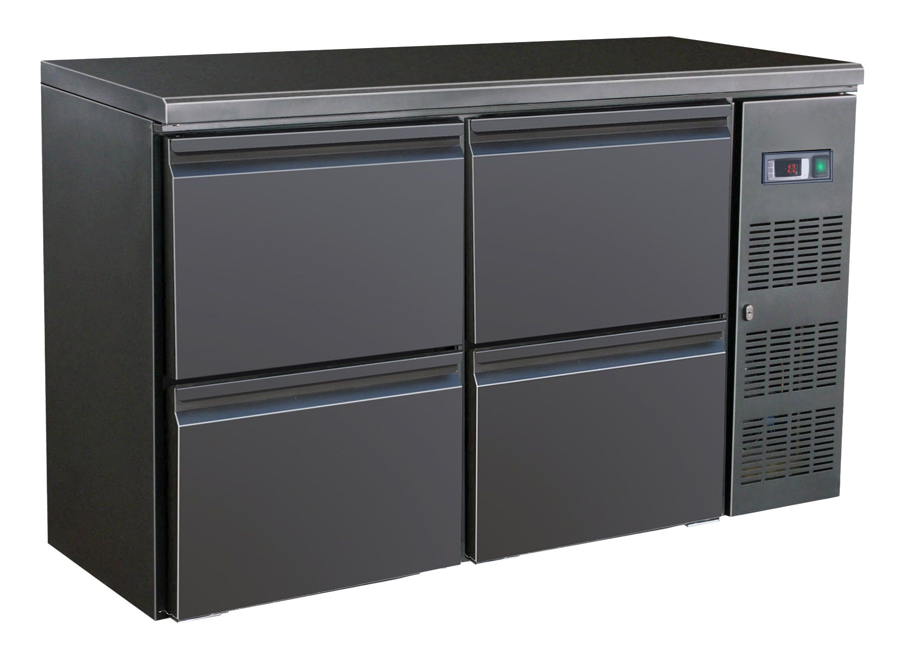 Barkühlschrank, 350 Liter, 0 bis +10 °C, 4 Schubladen, Umluftkühlung, schwarz