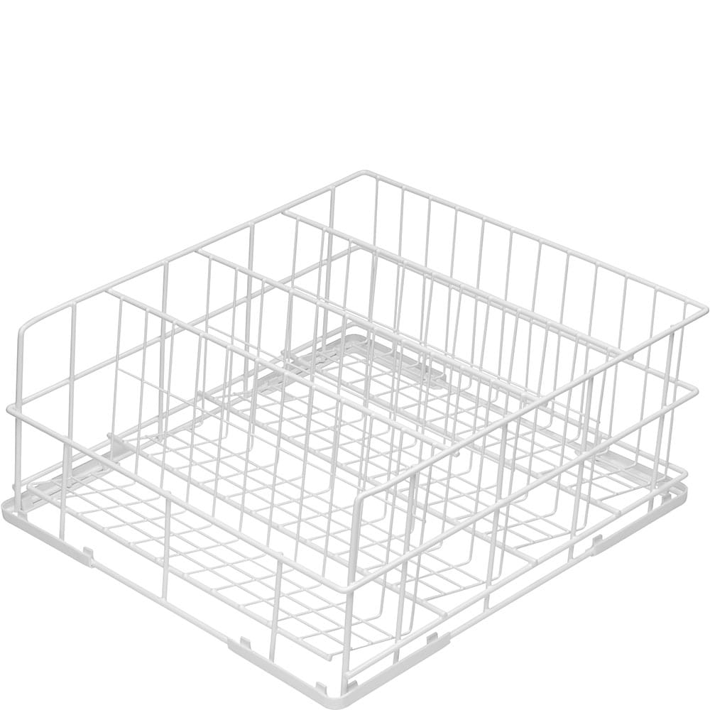 Gläserkorb für Gläser max Ø 90mm,  400 x 400 mm, Drahtkorb rilsanbeschichtet, 4-reihig, geneigter Bo