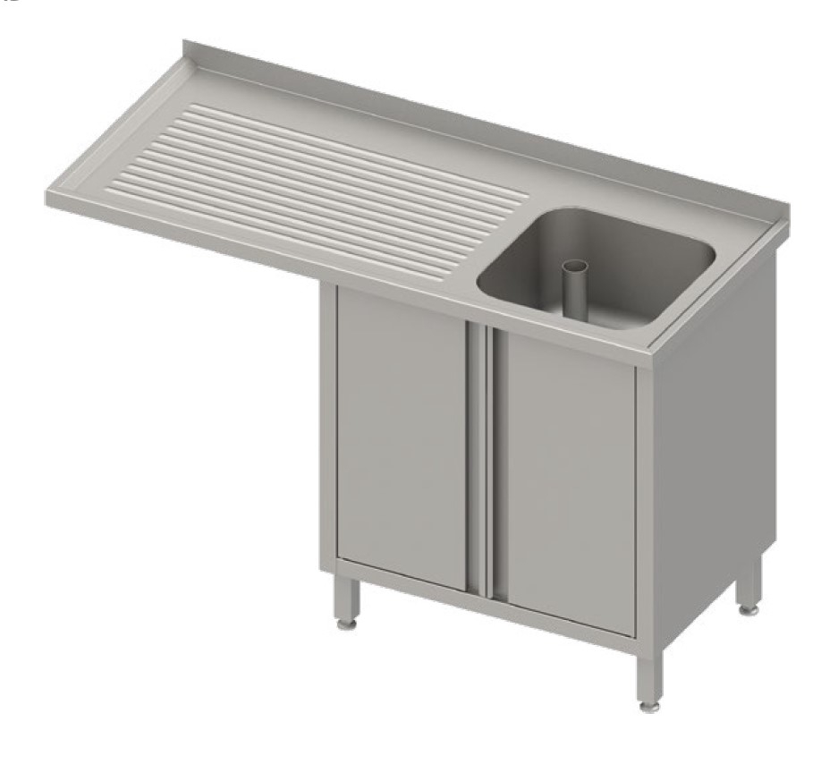Spülschrank mit Flügeltüren, ein Becken und Überstand