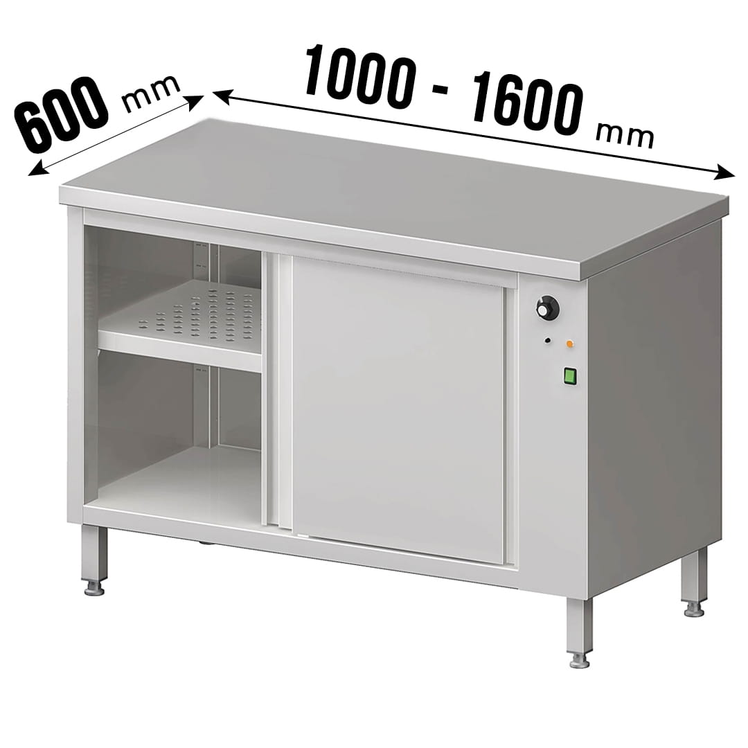 Wärmeschrank, Schiebetüren, ohne Aufkantung, gelochter Einlegeboden, Tiefe 600mm