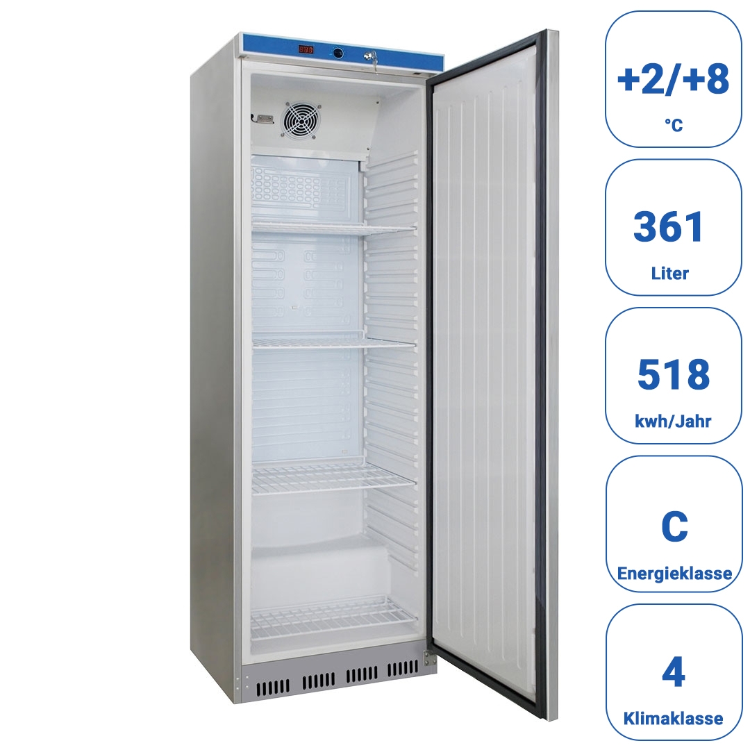 Kühlschrank, Edelstahl, 400 Liter, Umluftkühlung