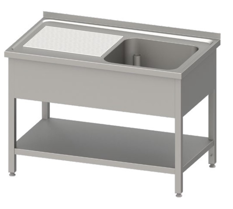 Spültisch mit Aufkantung, Einzelbecken, Grundboden und Überlaufrohr - Tiefe 700mm