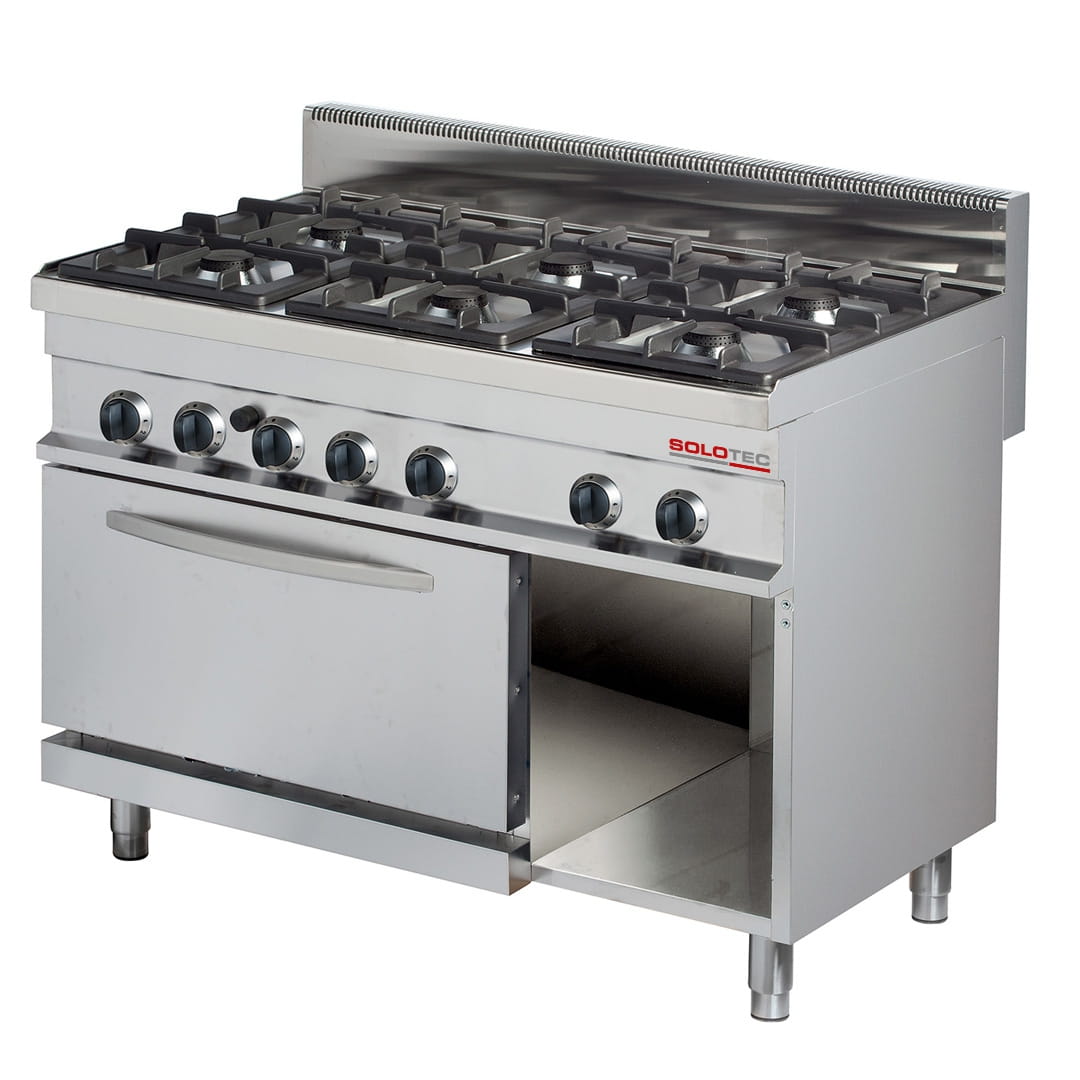 6-Flammen-Gasherd mit Elektrobackofen GN 1/1 oder 600x400 mm - SOLOTEC 700