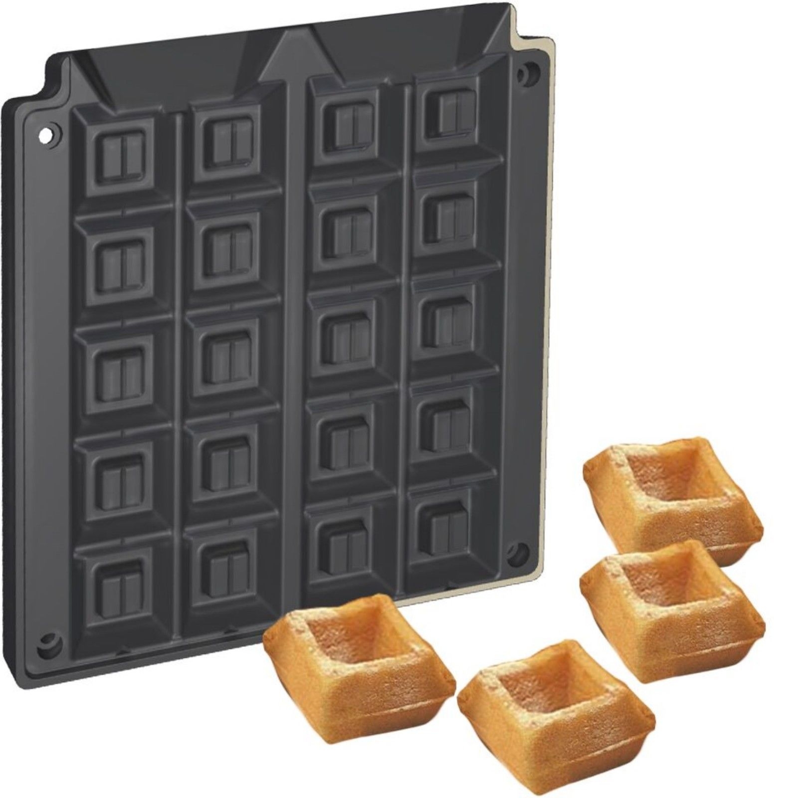 Backplattensatz für Art. 20202-0600, antihaftbeschichtete Alu-Gussplatten für 20 Waffelquader á 4x4x