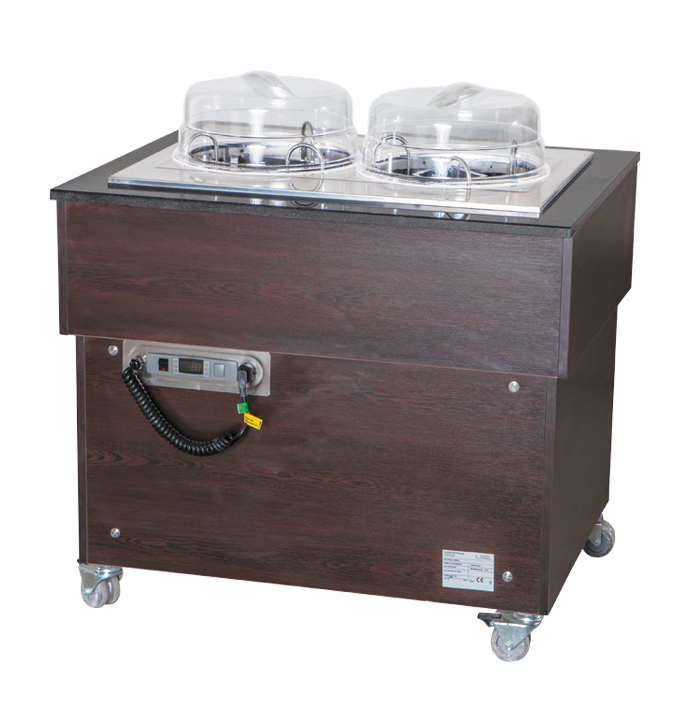 SOLOTEC Tellerspender für 2 x 50 Teller Ø 240/320 mm, beheizt, Wenge-Optik