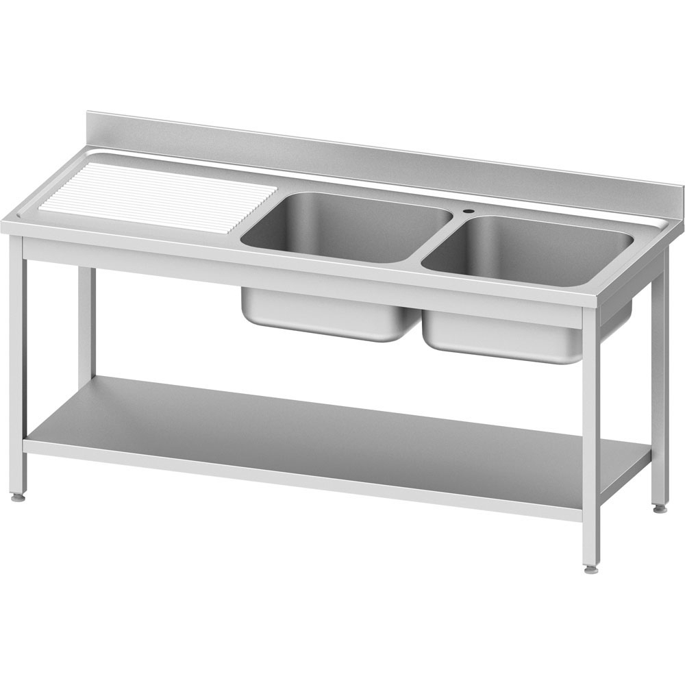 Spültisch ECO mit zwei Becken rechts und Ablage, Grundboden und Aufkantung 700mm Tiefe