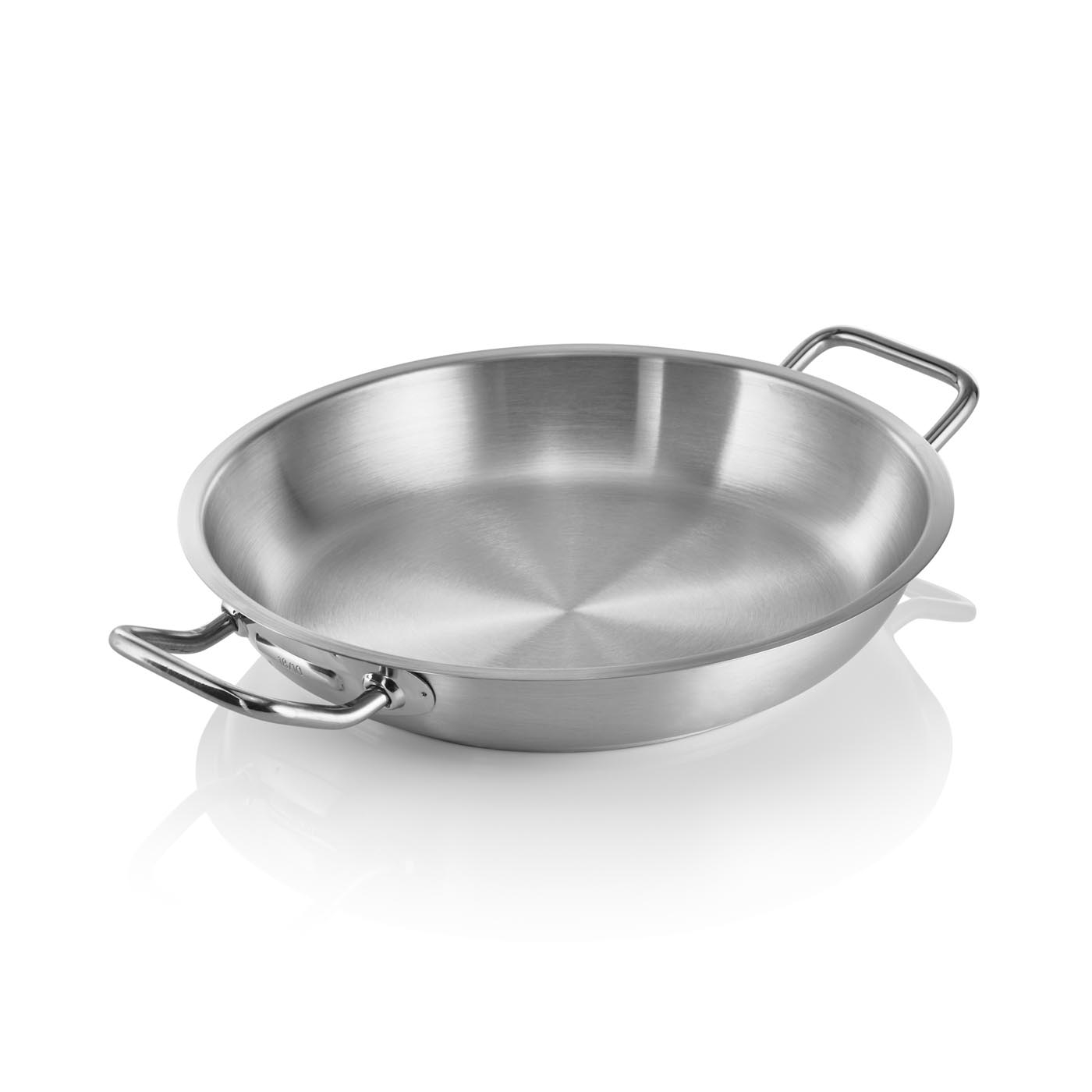 Bratpfanne DeLuxe, Edelstahl, Sandwichboden, Ø 320 mm, Schüttrand, zwei Griffe