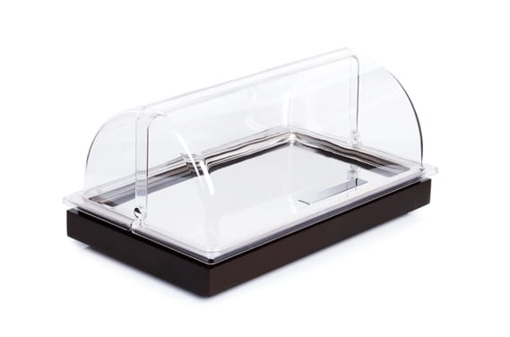 Buffet-Set bestehend aus: Basiselement GN 1/1 Wenge, Edelstahl-Tablett GN 1/1, Rolltop-Haube und Küh