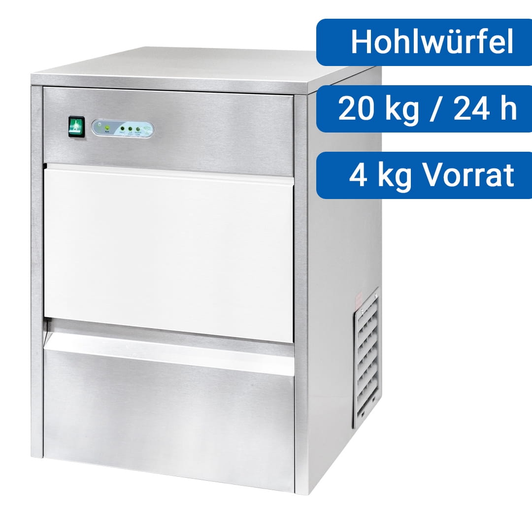 ECO Eiswürfelbereiter luftgekühlt, 20kg/Tag, 4 kg Vorrat, Hohlwürfel