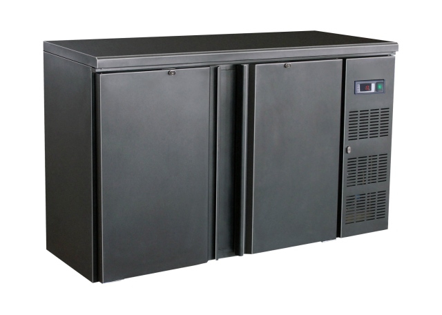 Barkühlschrank, 350 Liter, 0 bis +10 °C, 2 Türen, Umluftkühlung, schwarz