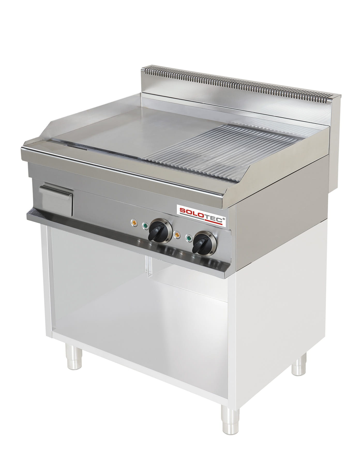Elektro-Griddleplatte, ½ glatt, ½ geriffelt, hartverchromt,  Geräteoberteil - SOLOTEC 700