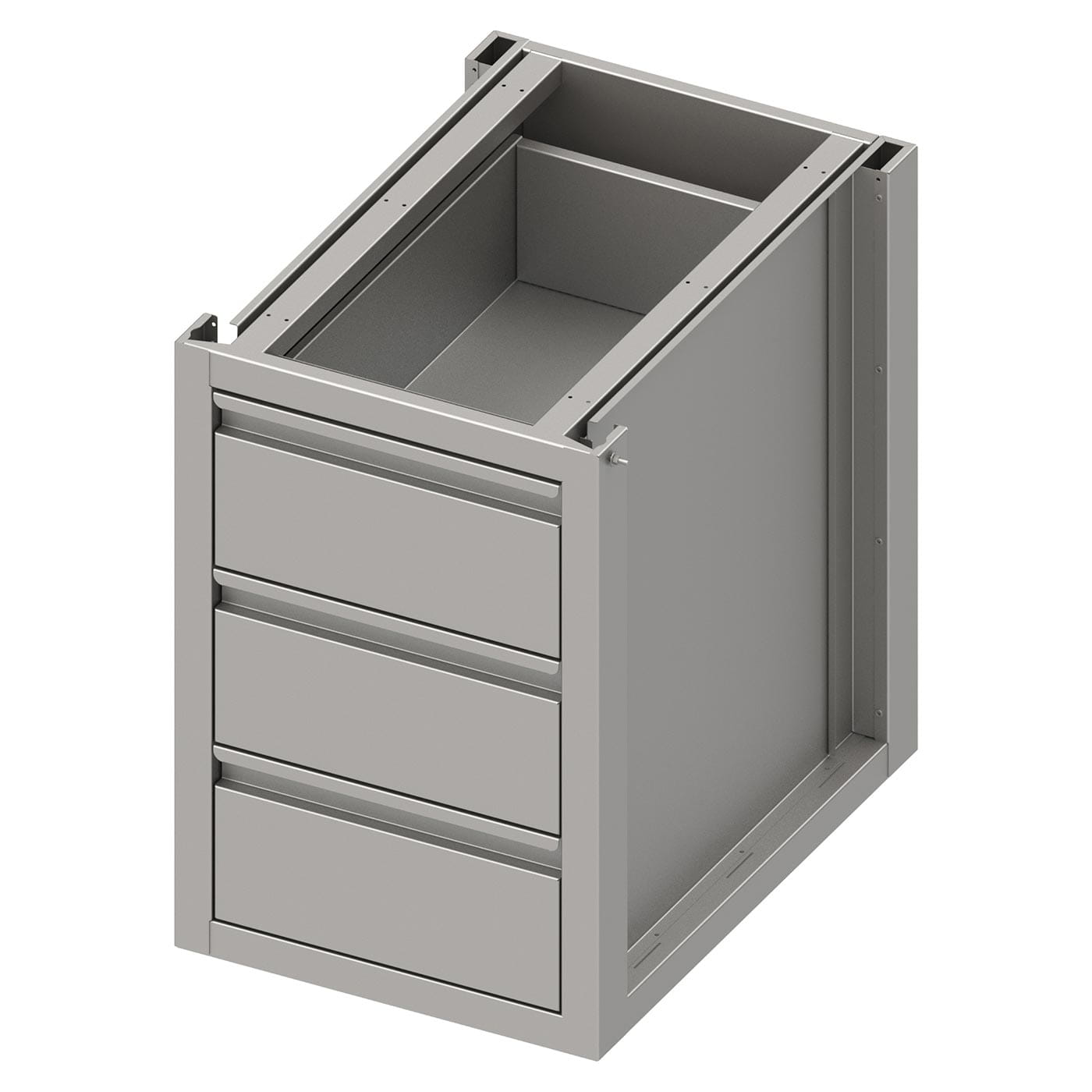 Schubladenunterschrank mit drei Schubladen, Tiefe 640 mm, sockelbaufähig