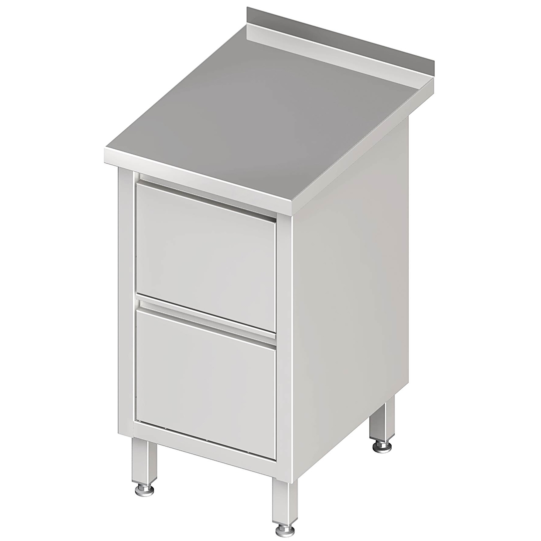 Edelstahl-Schubladenschrank: 2 Schubladen, Aufkantung, B x T x H 450 x 600 x 850 mm