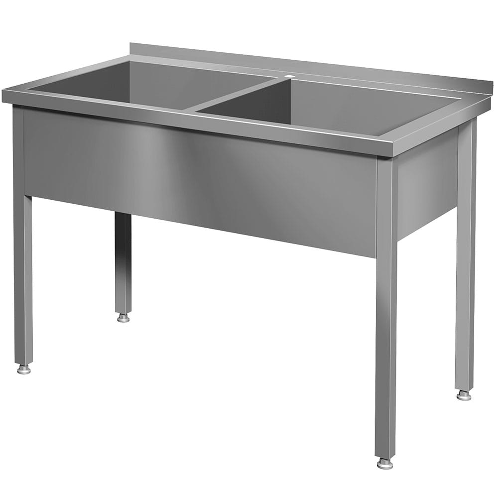 STOCK Topfspüle, 2 Becken, Aufkantung hinten,  300 mm Höhe